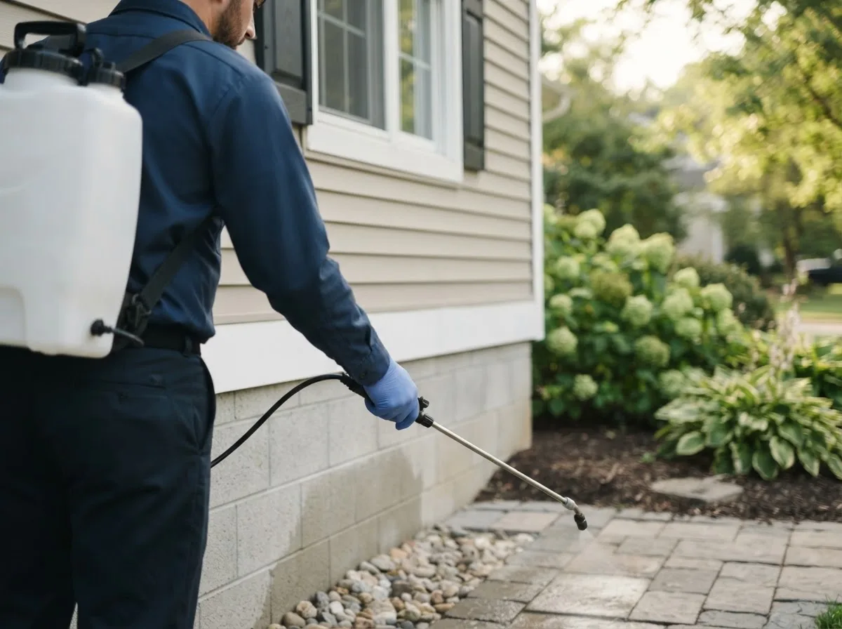 Pest control technician inspecting a home in Rantoul, IL